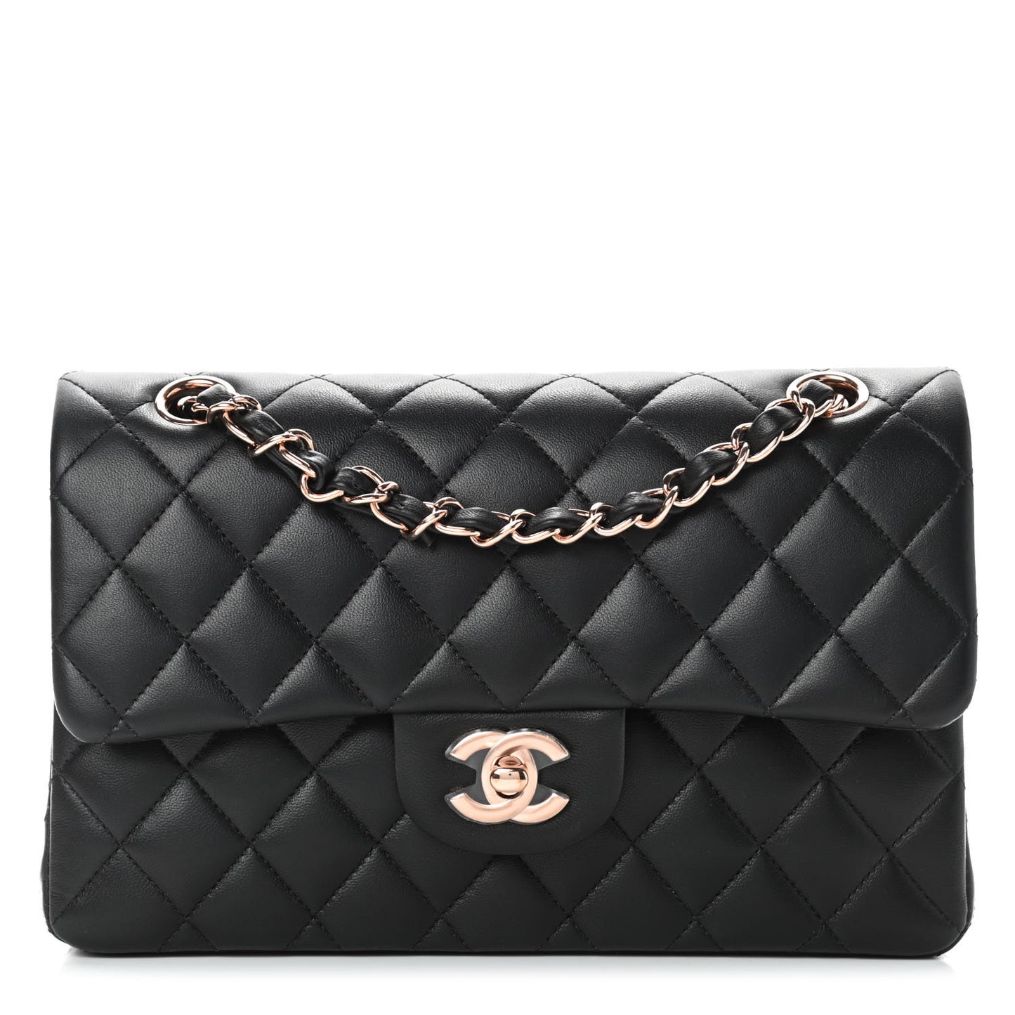 Lambskin Quilted Small Double Flap Black