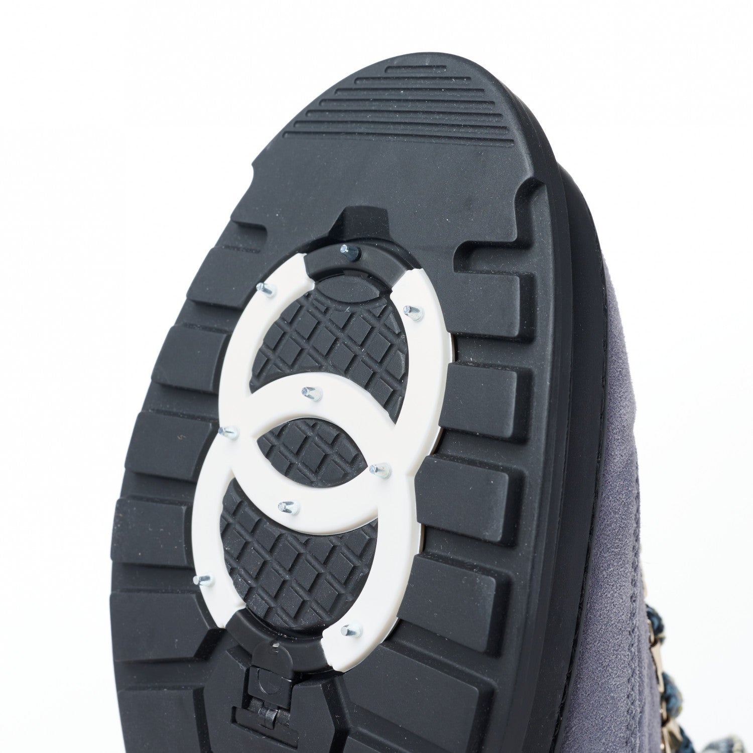 Chanel Suede Nylon Lace Up Snow Boots 38 Grey Blue 7 of 10