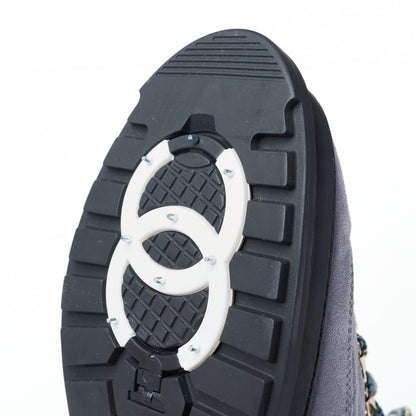 Chanel Suede Nylon Lace Up Snow Boots 38 Grey Blue 7 of 10