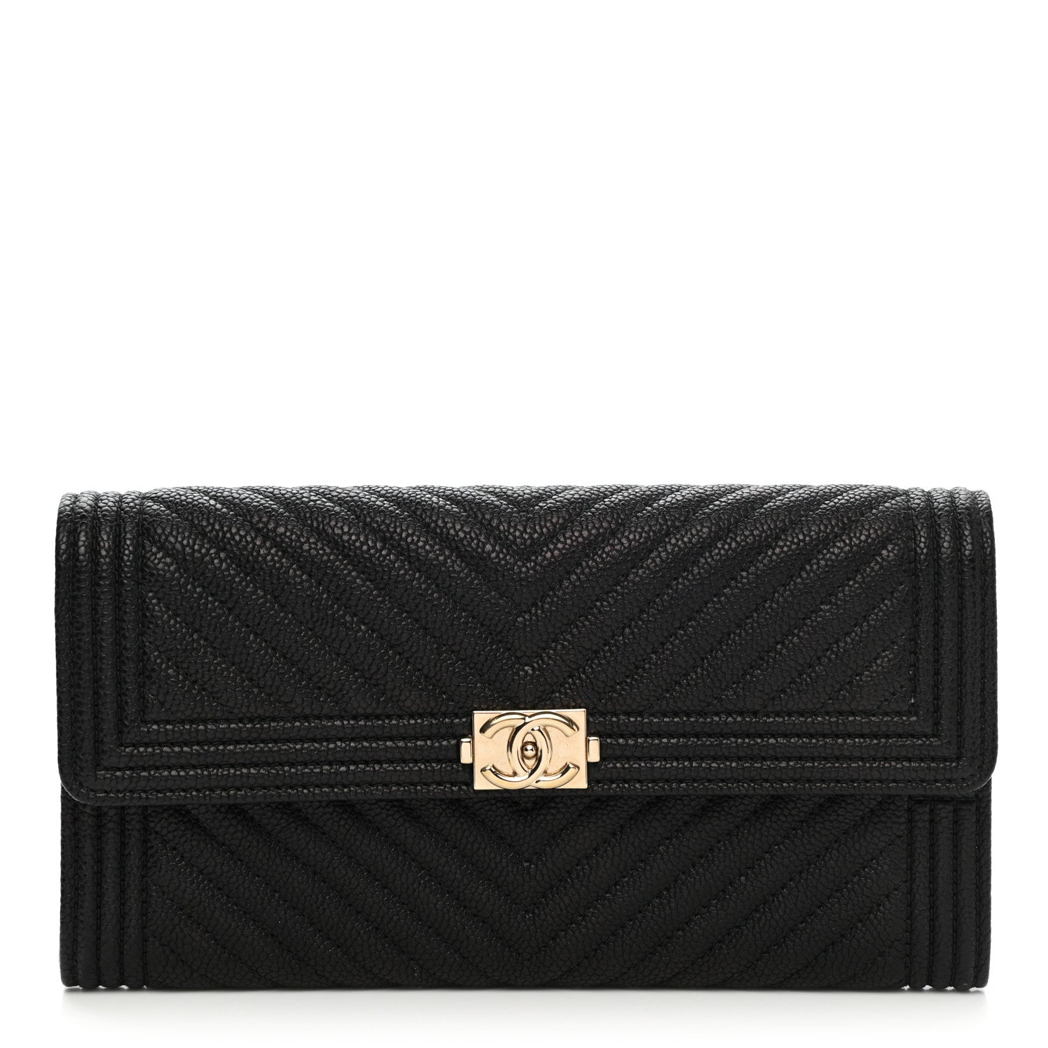 Chanel Caviar Chevron Quilted Boy Flap Wallet Black 1 of 9