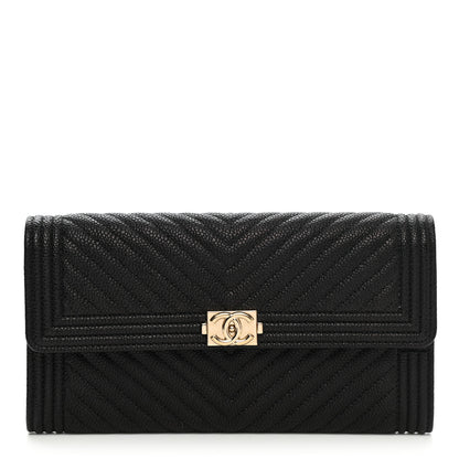 Chanel Caviar Chevron Quilted Boy Flap Wallet Black 1 of 9