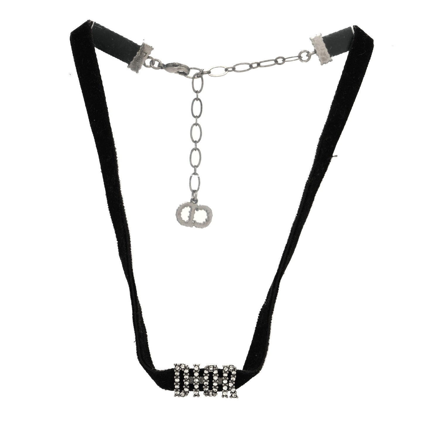 Velvet Crystal Dior Logo Choker Necklace Black White