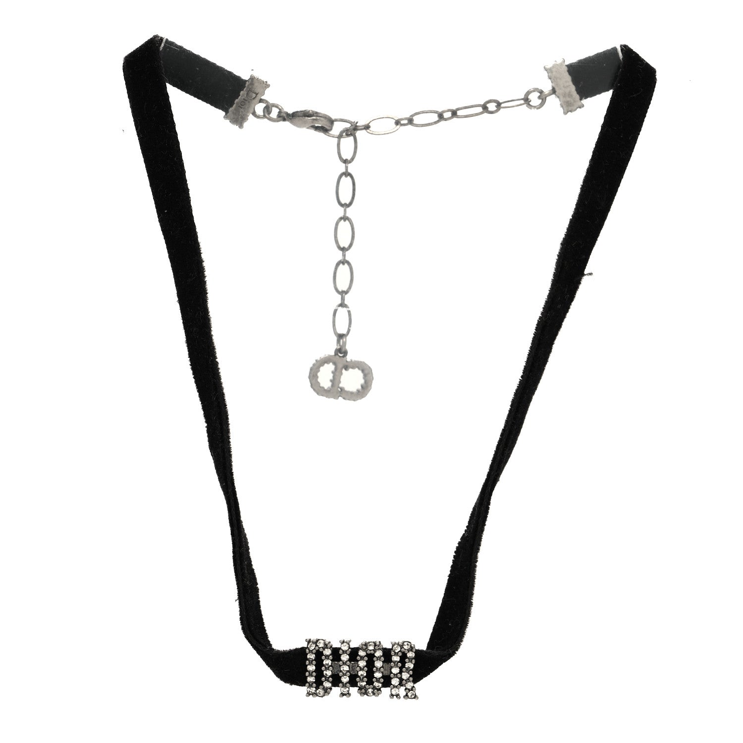 Christian Dior Velvet Crystal Dior Logo Choker Necklace Black White 3 of 5