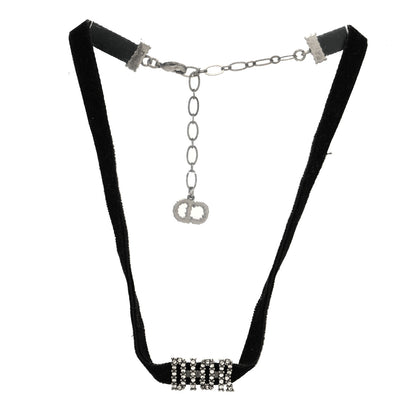 Christian Dior Velvet Crystal Dior Logo Choker Necklace Black White 3 of 5