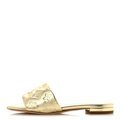 Louis Vuitton Metallic Lambskin Embossed Monogram Revival Flat Mules 39 Gold 1 of 10