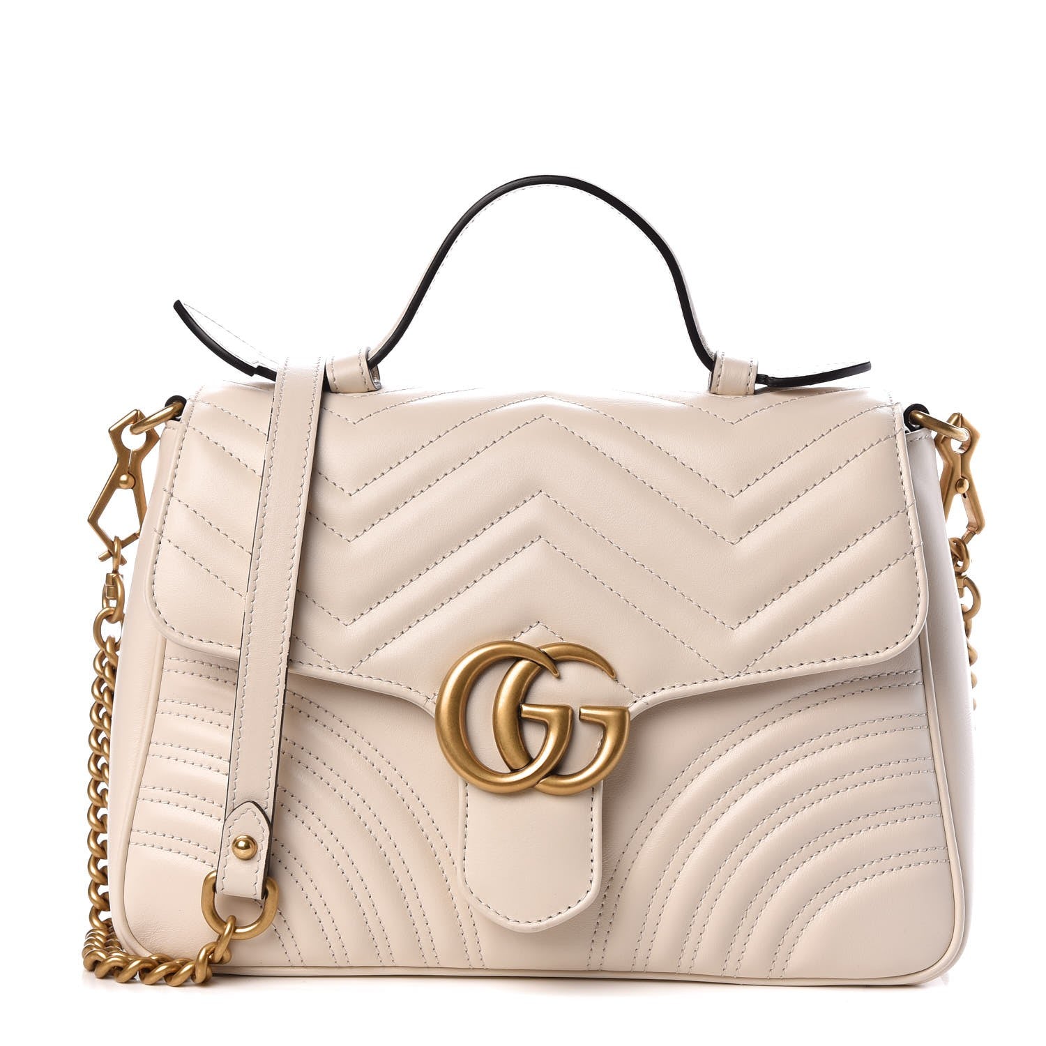 Gucci Calfskin Matelasse Small GG Marmont Top Handle Shoulder Bag White 1 of 8