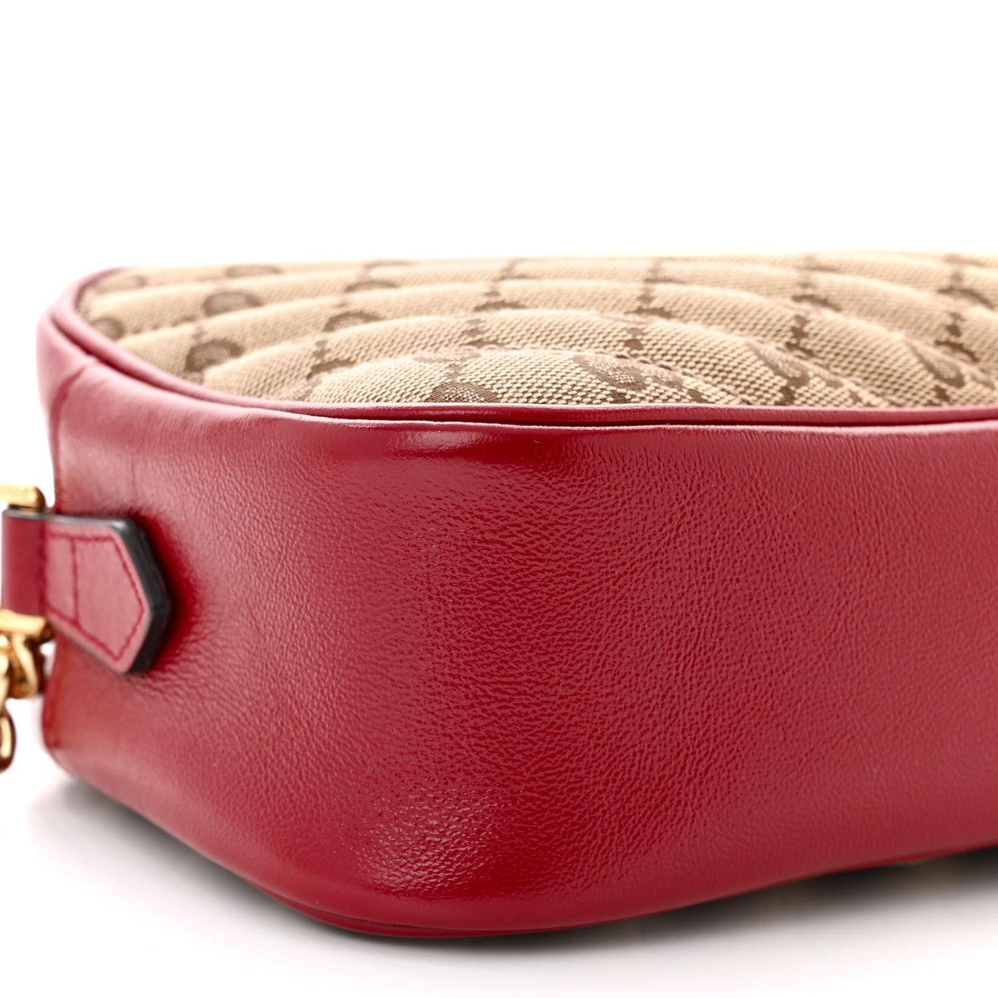 Monogram Azalea Calfskin Matelasse Diagonal Small GG Marmont Chain Shoulder Bag Beige Ebony New Cherry Red