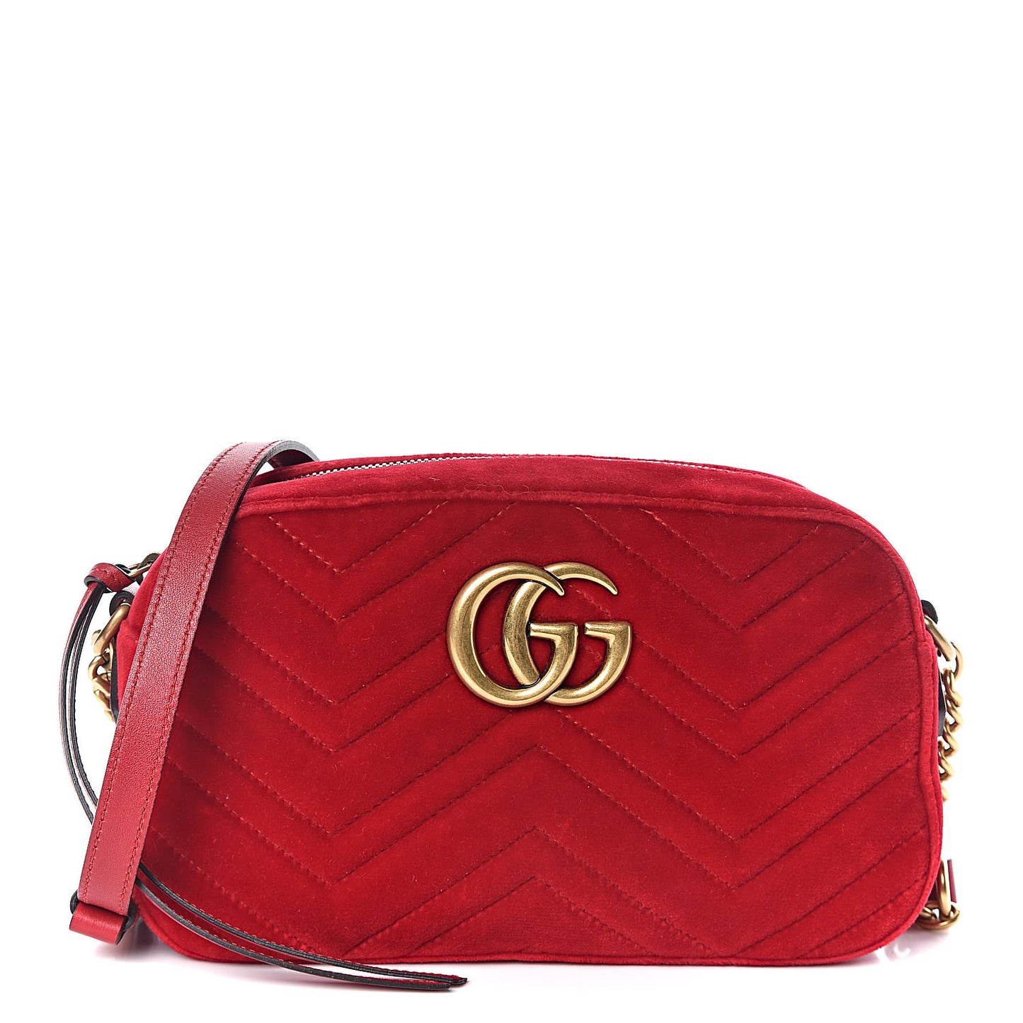 Velvet Matelasse Small GG Marmont Chain Shoulder Bag Hibiscus Red