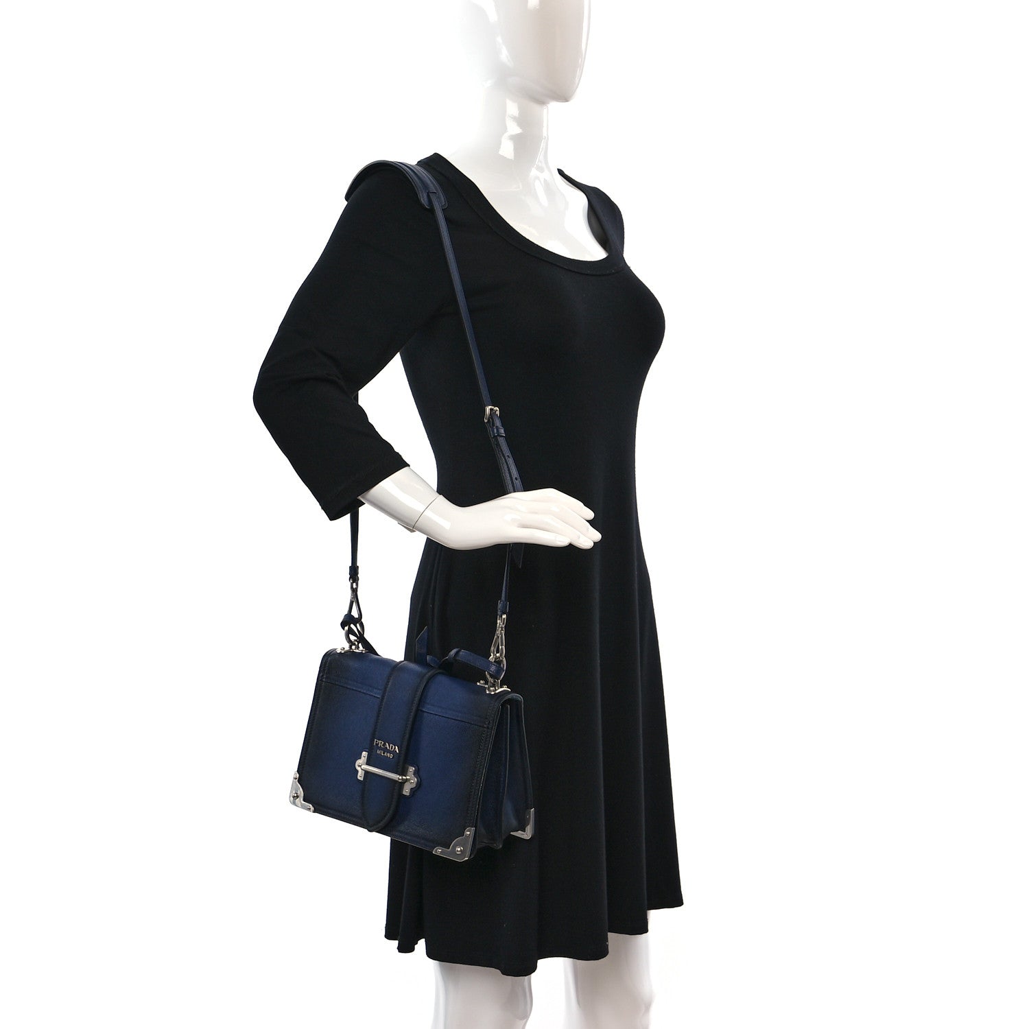 Prada Glace Calfskin Large Soft Cahier Bag Inchiostro 2 of 9