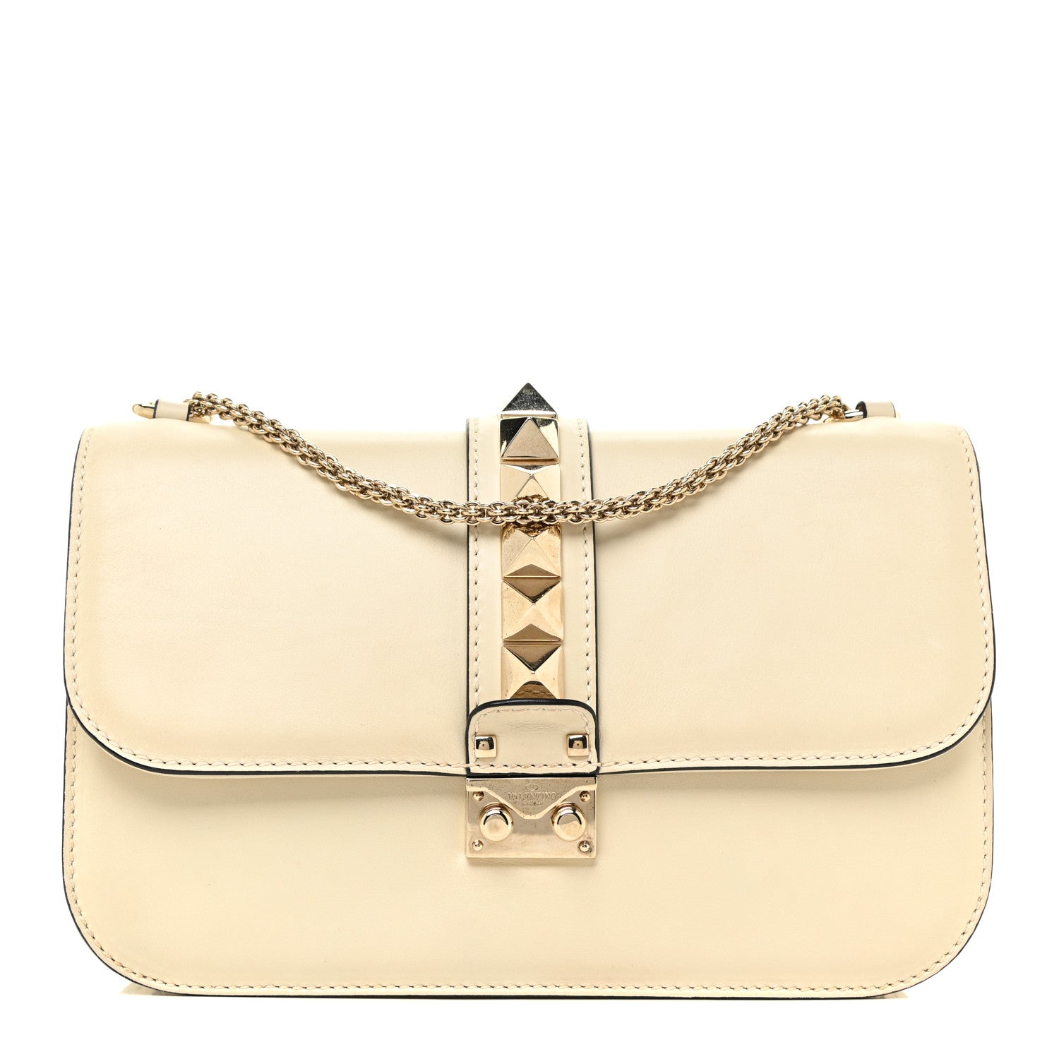 Valentino Garavani Vitello Medium Glam Lock Rockstud Flap Light Ivory 1 of 20