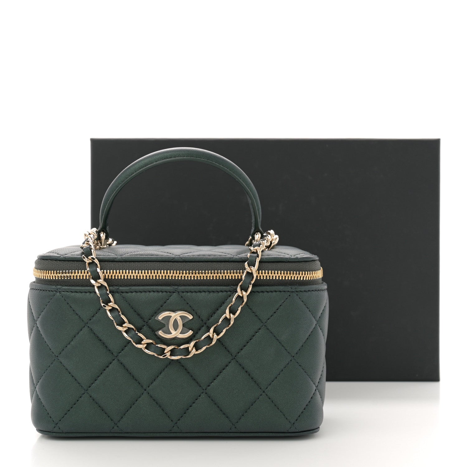 Chanel Iridescent Lambskin Quilted Small Top Handle Vanity Case With Chain Green 11 of 11