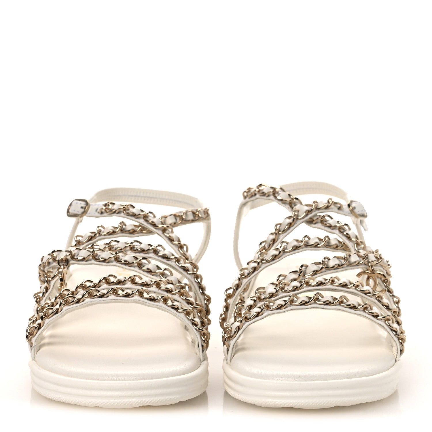 Chanel Lambskin Metal Chain Ankle Strap Sandals 39 White 3 of 12