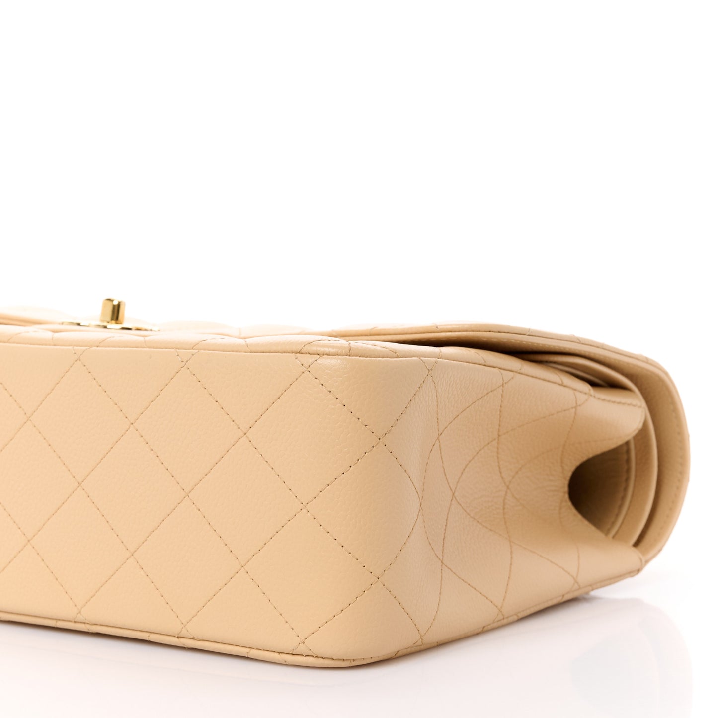 Caviar Quilted Jumbo Double Flap Beige