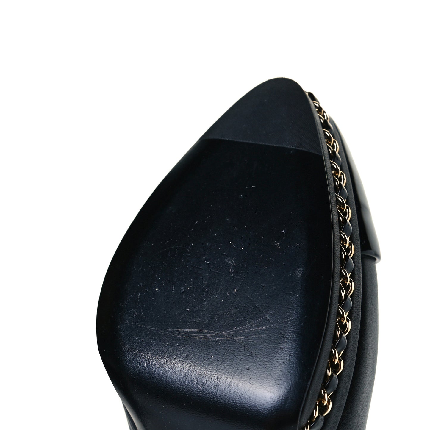 Calfskin Patent Cap Toe Chain Pumps 38.5 Black