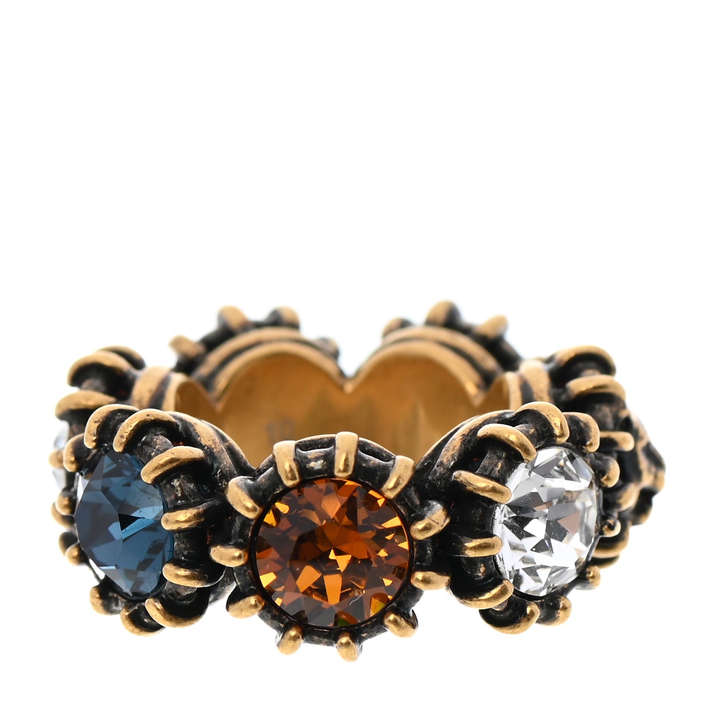 Tigerhead Crystal Ring 10 Aged Gold Multicolor