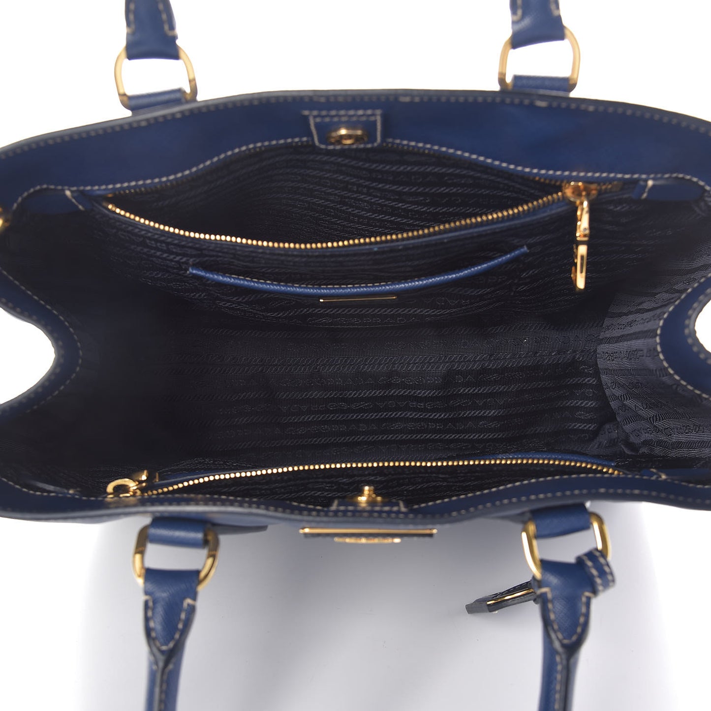 Saffiano Lux Bi-Color Small Tote Bluette Turchese