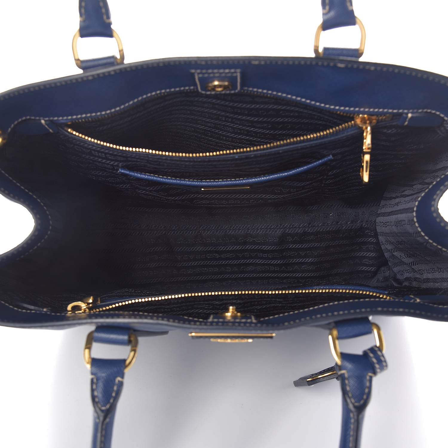 Prada Saffiano Lux Bi-Color Small Tote Bluette Turchese 5 of 17