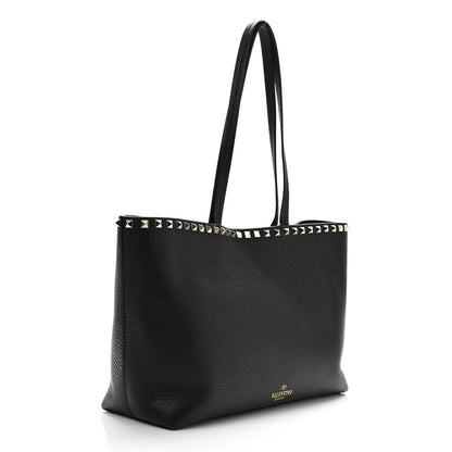 Valentino Garavani Grained Calfskin Small Rockstud Shoulder Tote Black 3 of 10