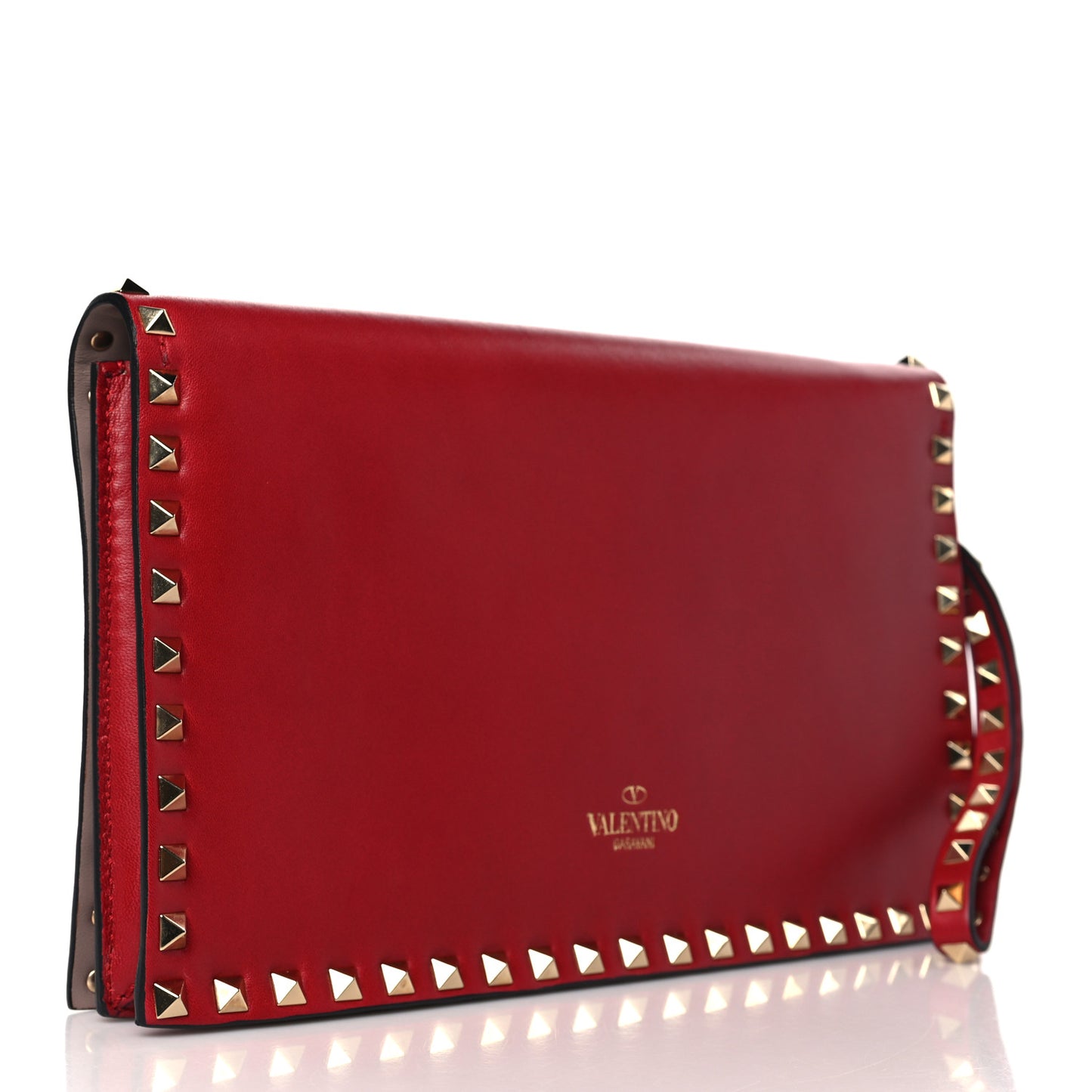 Nappa Rockstud Wristlet Clutch Rosso Valentino