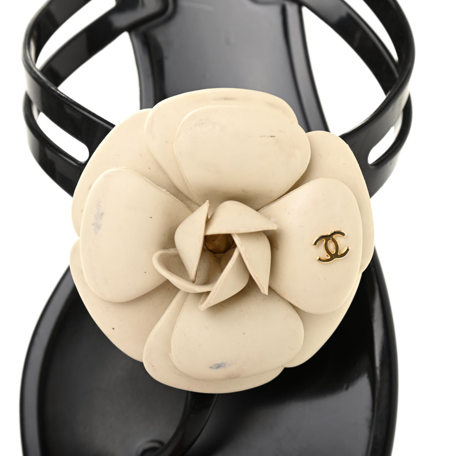 Chanel Jelly Camellia Thong Sandals 39 Black Ivory 10 of 10