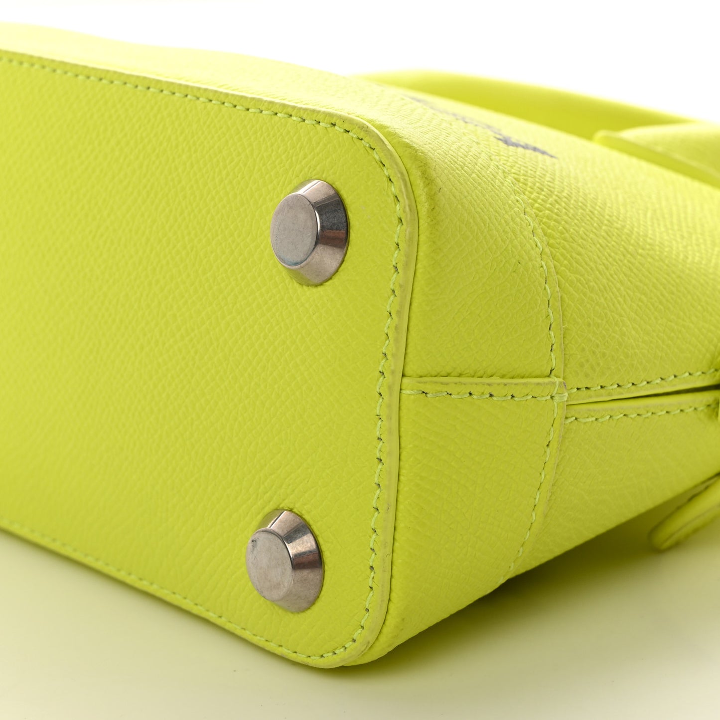 Signature Grained Calfskin Logo XXS Ville Top Handle Bag Acid Green Black