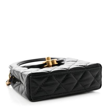 Chanel Shiny Aged Calfskin Quilted Mini Nano Kelly Shopper Black 4 of 9