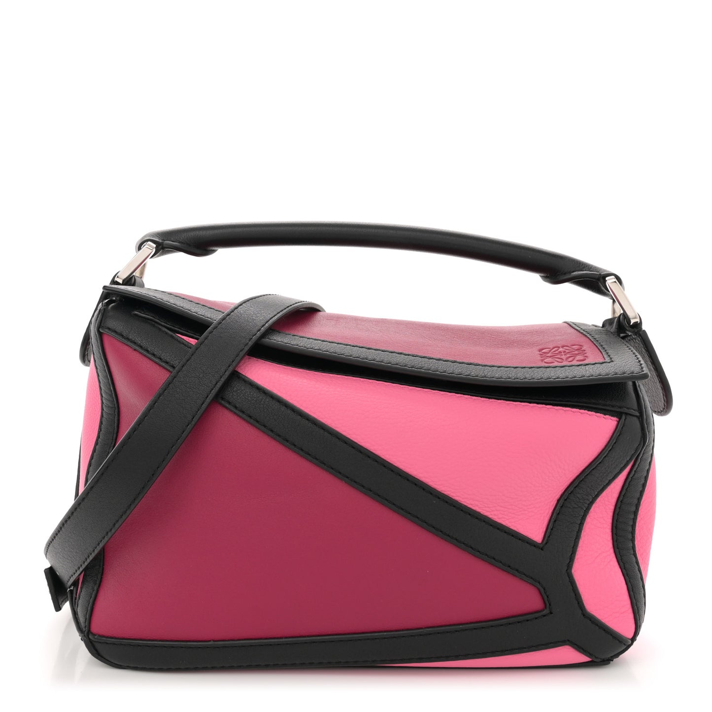 Calfskin Small Graphic Puzzle Bag Raspberry Wild Rose