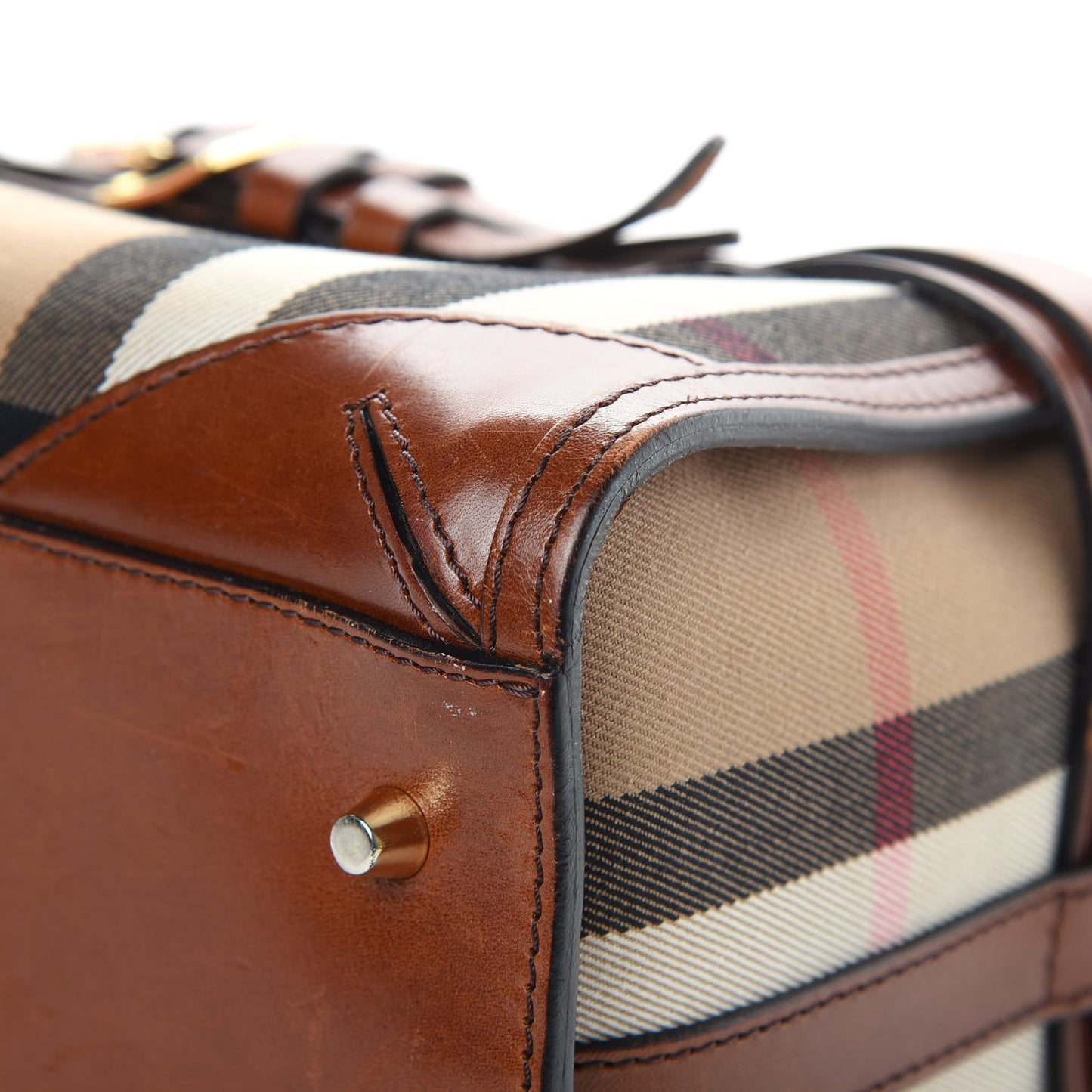 House Check Bridle Calfskin Medium Alchester Bowling Bag Dark Tan