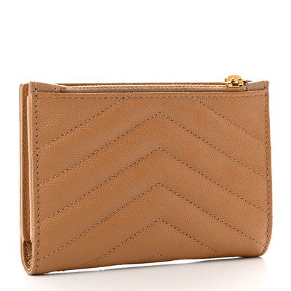 Saint Laurent Grain De Poudre Matelasse Chevron Cassandre Fragments Zipperred Bi-Fold Wallet Natural Dark 3 of 9