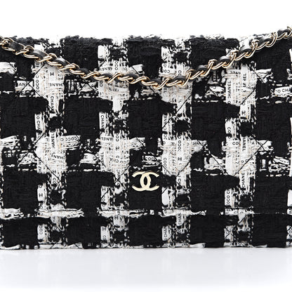 Chanel Tweed Quilted Wallet On Chain WOC Black Ecru White 8 of 11