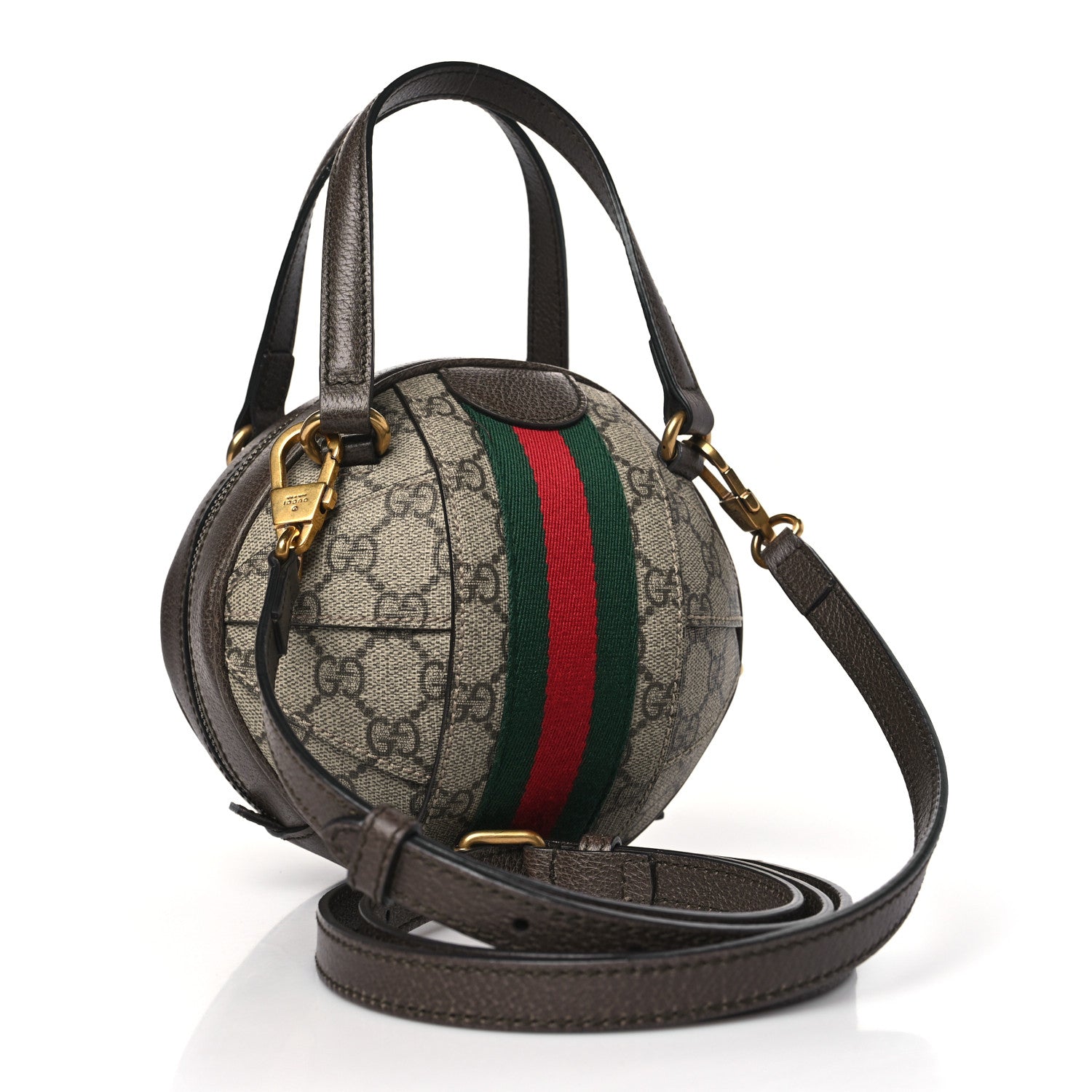 Gucci GG Supreme Monogram Textured Dollar Calfskin Web Mini Ophidia Basketball Shaped Shoulder Bag Beige Ebony New Acero 3 of 9