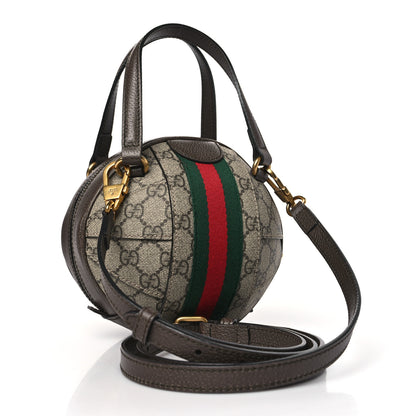 Gucci GG Supreme Monogram Textured Dollar Calfskin Web Mini Ophidia Basketball Shaped Shoulder Bag Beige Ebony New Acero 3 of 9