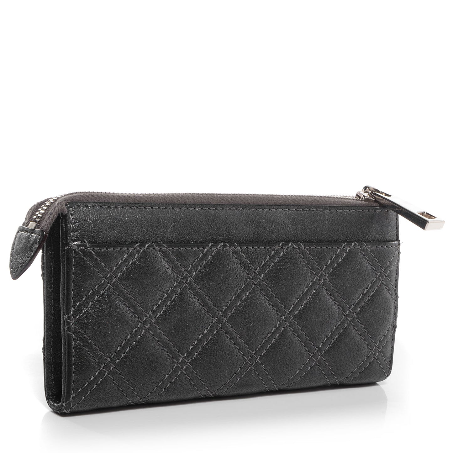 Leather Quilted Zip Clutch Wallet Anthracite