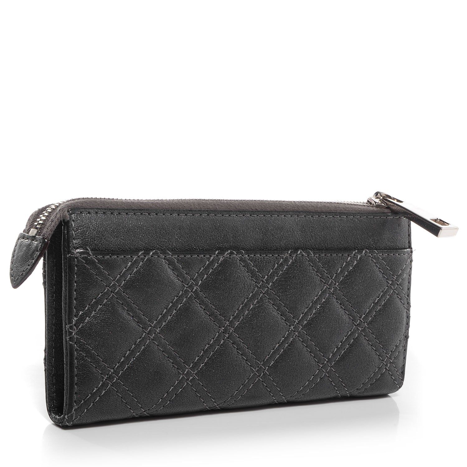 Marc Jacobs Leather Quilted Zip Clutch Wallet Anthracite 3 of 8