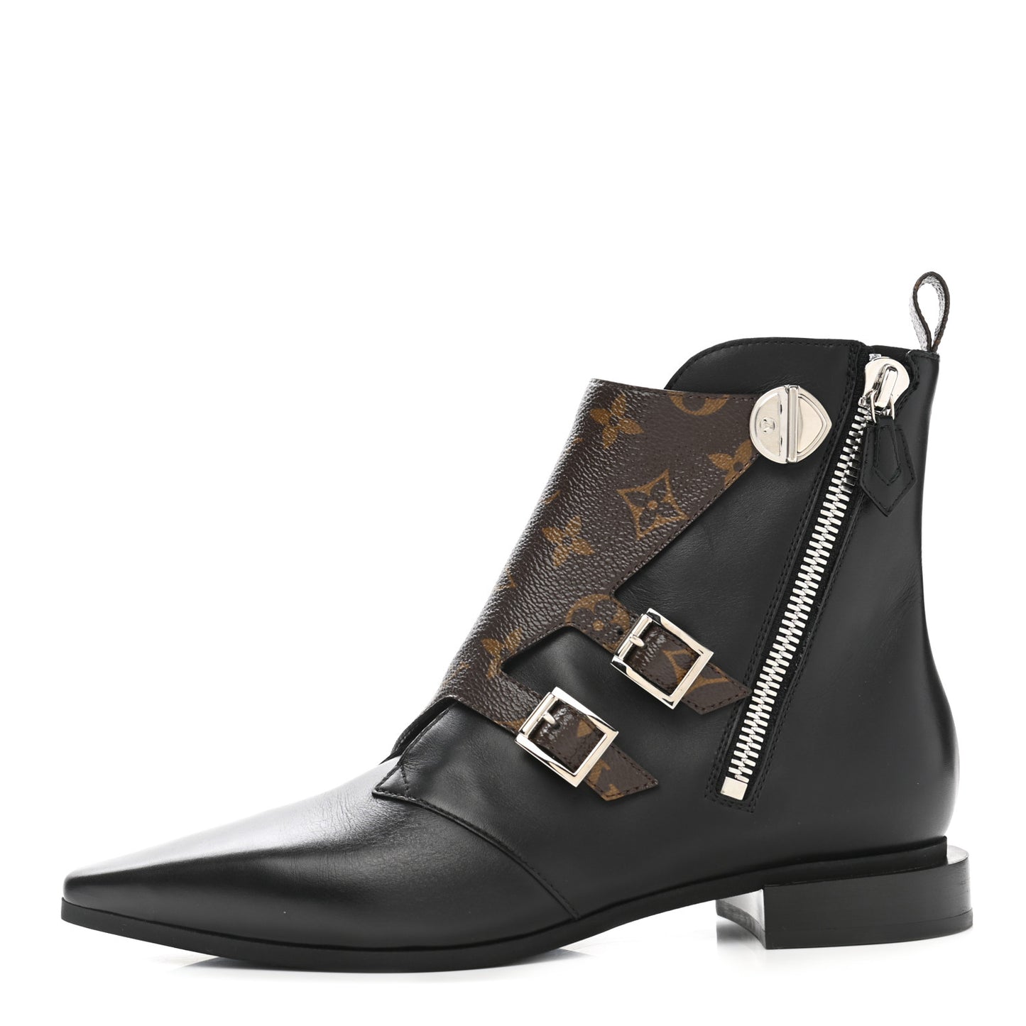 Calfskin Monogram Jumble Flat Ankle Boots 38 Black