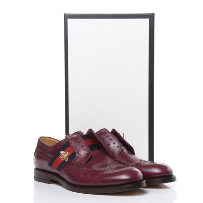 Gucci Calfskin Web Bee Embroidered Mens Slip-On Brogue Wingtip Derby Shoes 7 Bordeaux 11 of 11