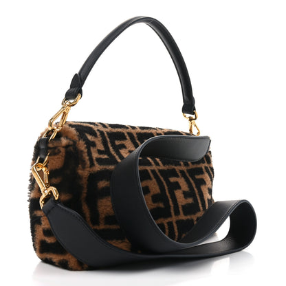 Fendi Shearling Vitello Dolce Macro FF 1974 Baguette Tobacco Black 3 of 11