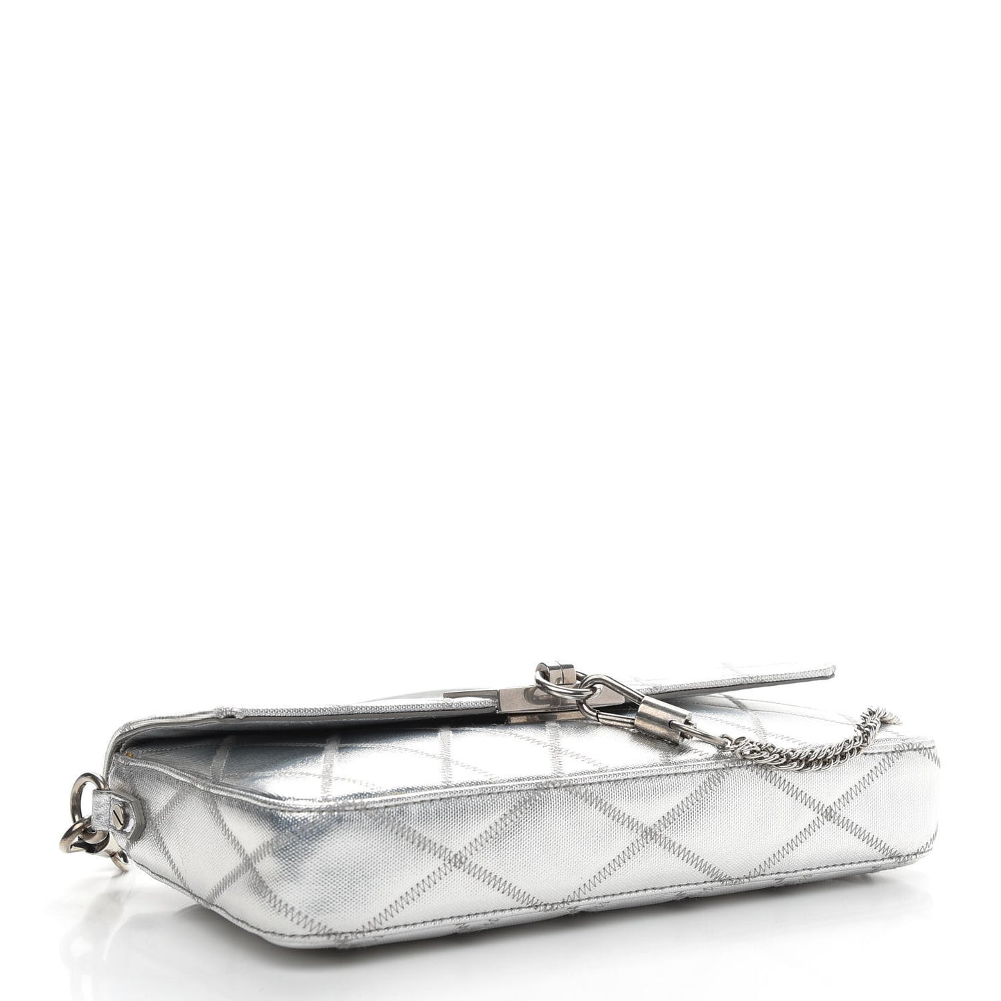 Metallized Canvas Charm Shoulder Bag Silver