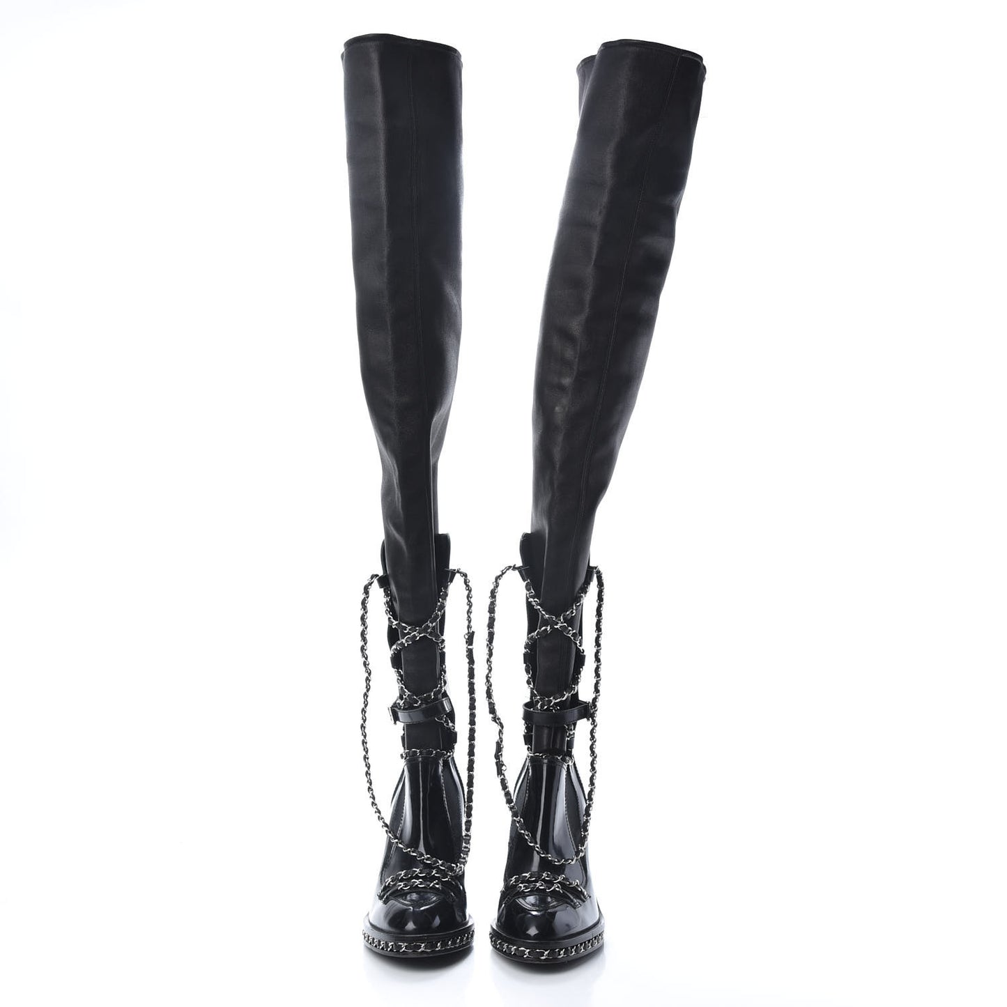 Patent Chained Tall Combat Boots 38.5 Black