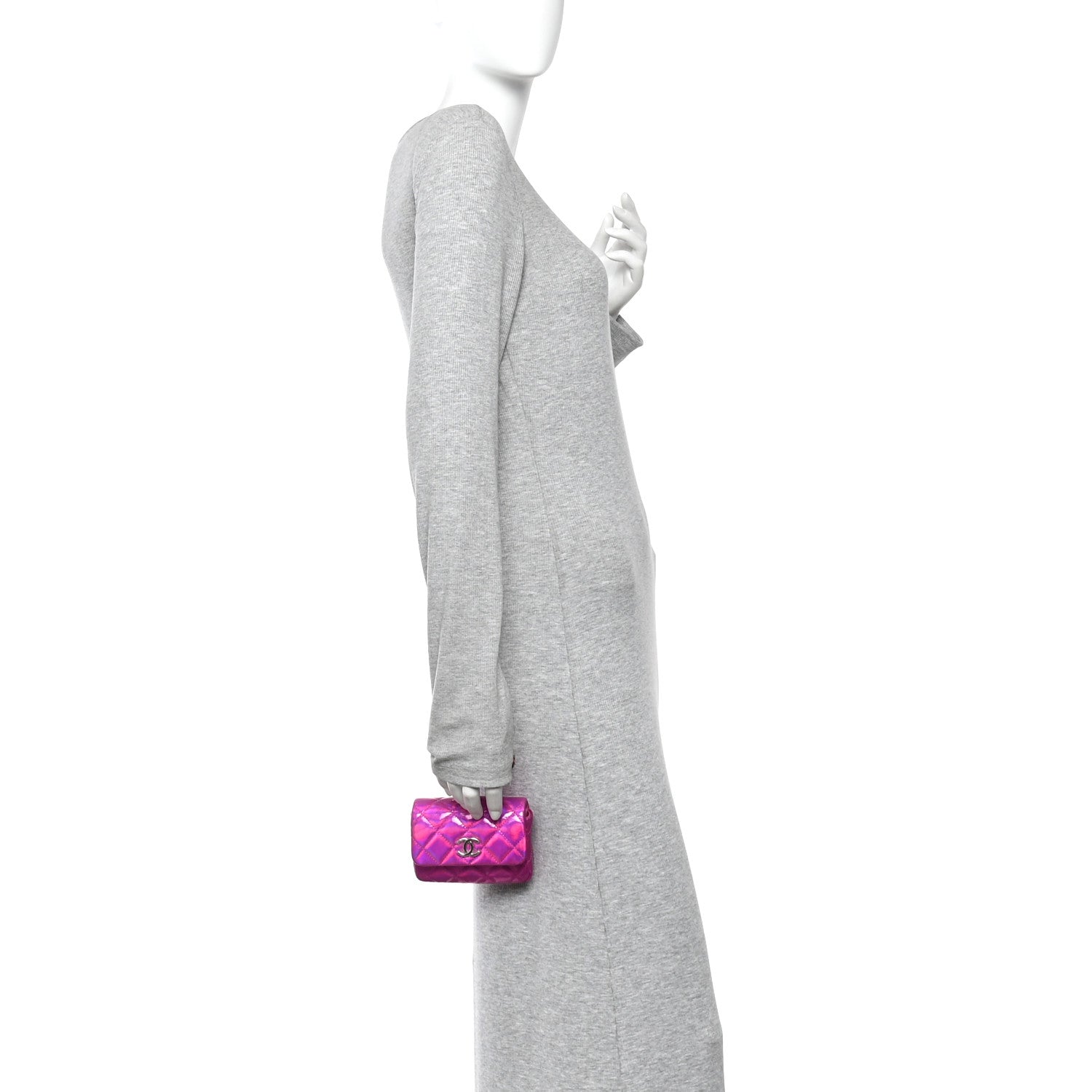 Chanel Iridescent Mirror Goatskin Hook Card Holder Fuchsia 1872716