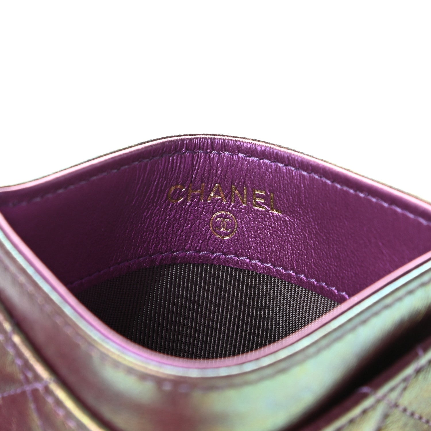 Chanel Iridescent Lambskin Quilted Card Holder Purple 6 of 7
