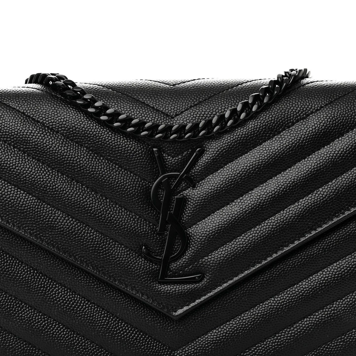 Grain De Poudre Matelasse Chevron Monogram Monochrome Chain Wallet Black