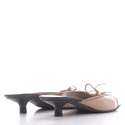 Chanel Lambskin Cap Toe CC Mules 38 Beige Black 4 of 10