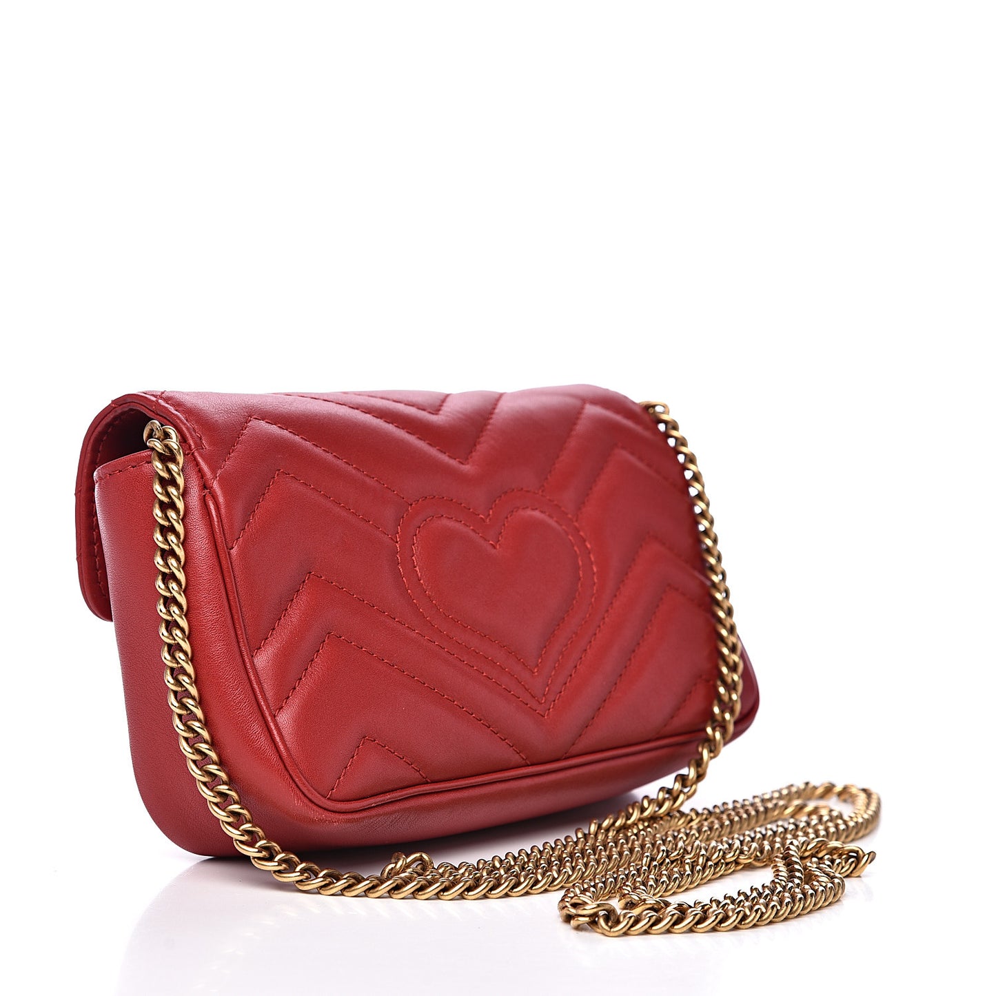 Calfskin Matelasse Super Mini GG Marmont Shoulder Bag Hibiscus Red