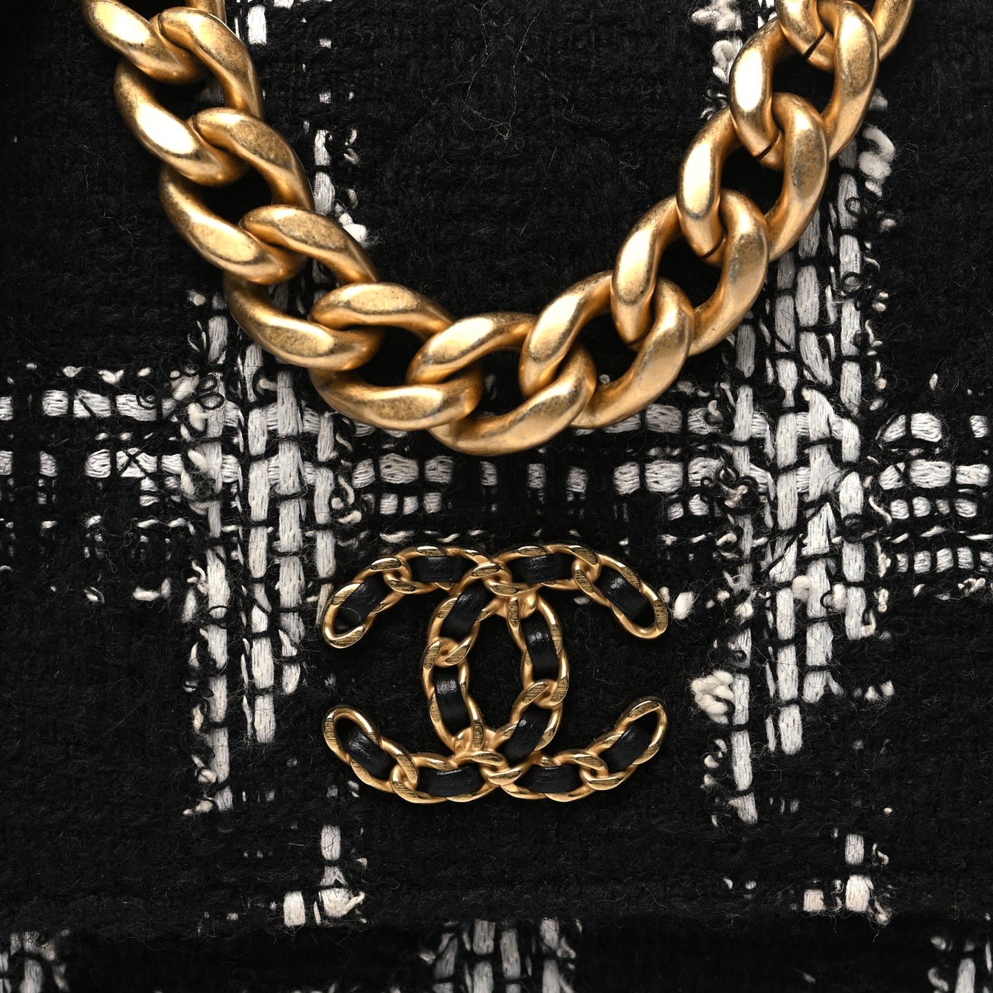 Tweed Quilted Chanel 19 Wallet On Chain WOC Black White