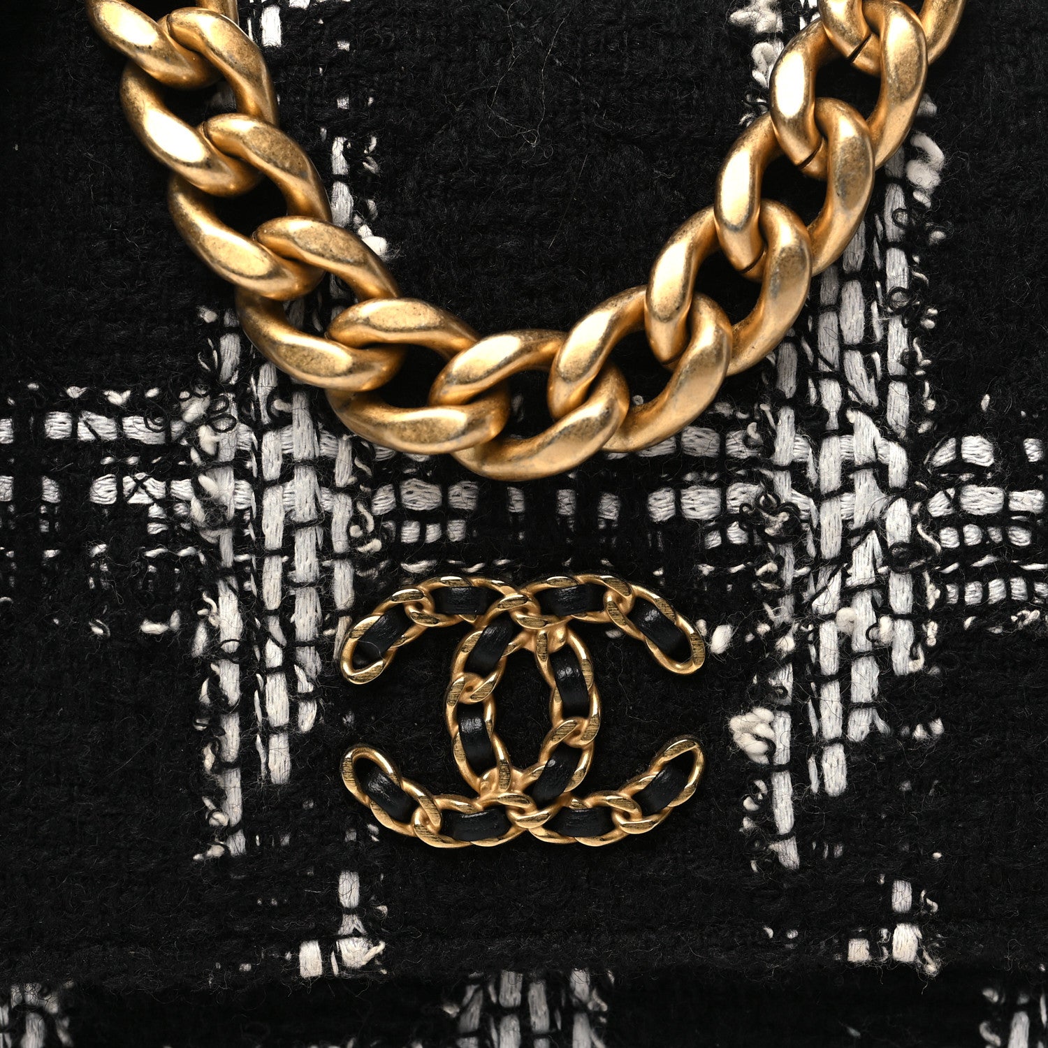 Chanel Tweed Quilted Chanel 19 Wallet On Chain WOC Black White 9 of 13