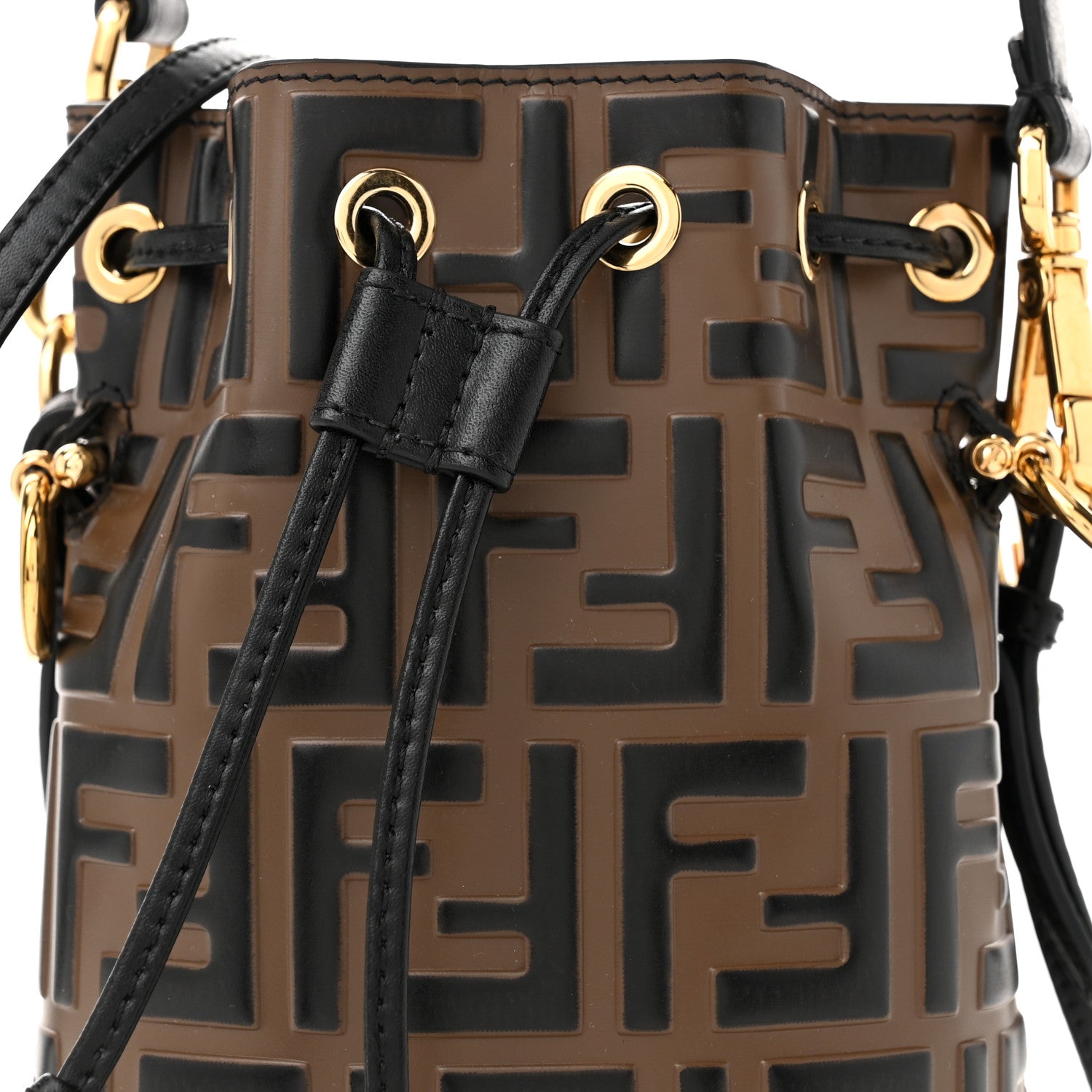 Fendi Vitello Liberty F is Fendi Bi-Color FF 1974 Embossed Mini Mon Tresor Bucket Bag Maya Black 8 of 11