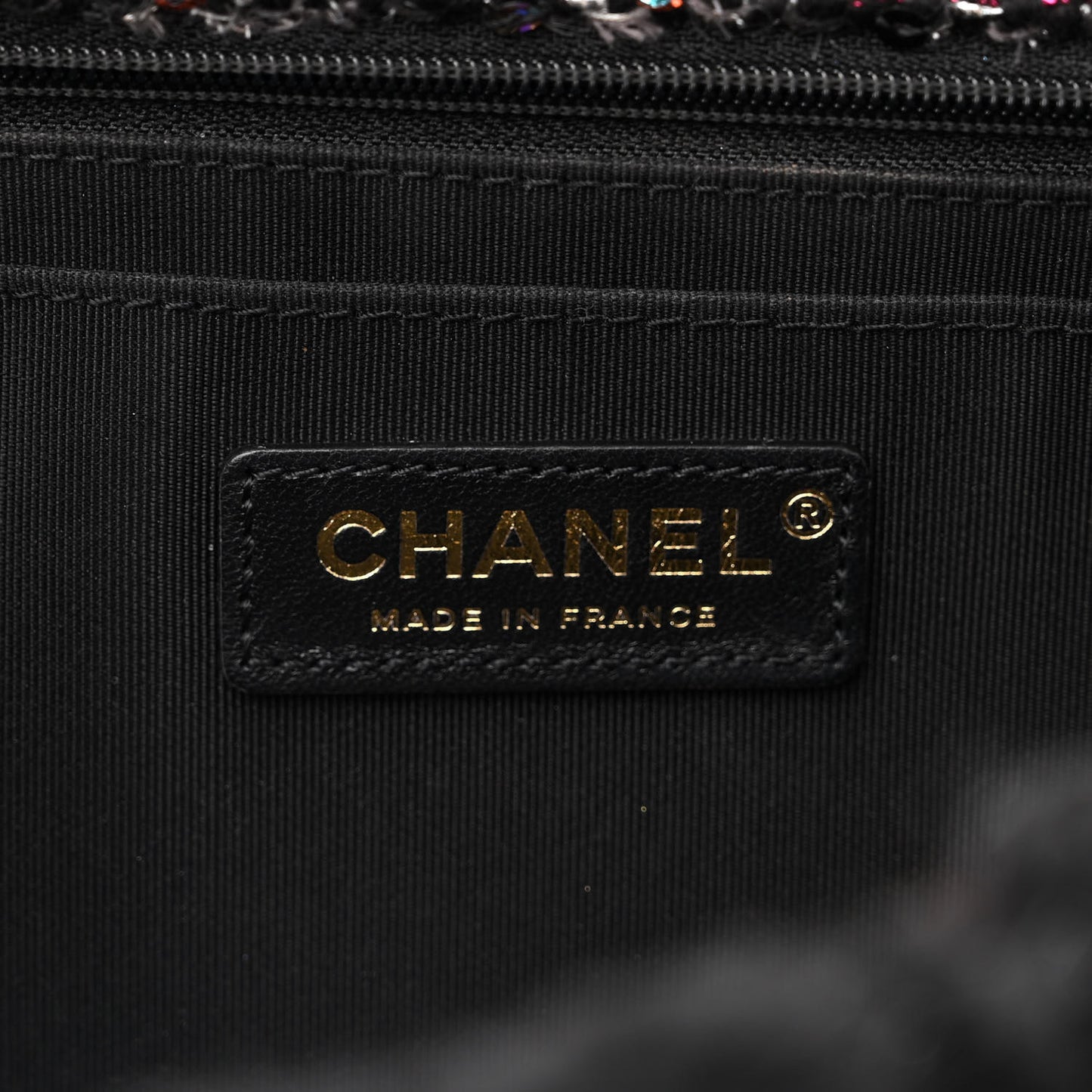 Shearling Sequin Tweed Quilted Jumbo Flap Black