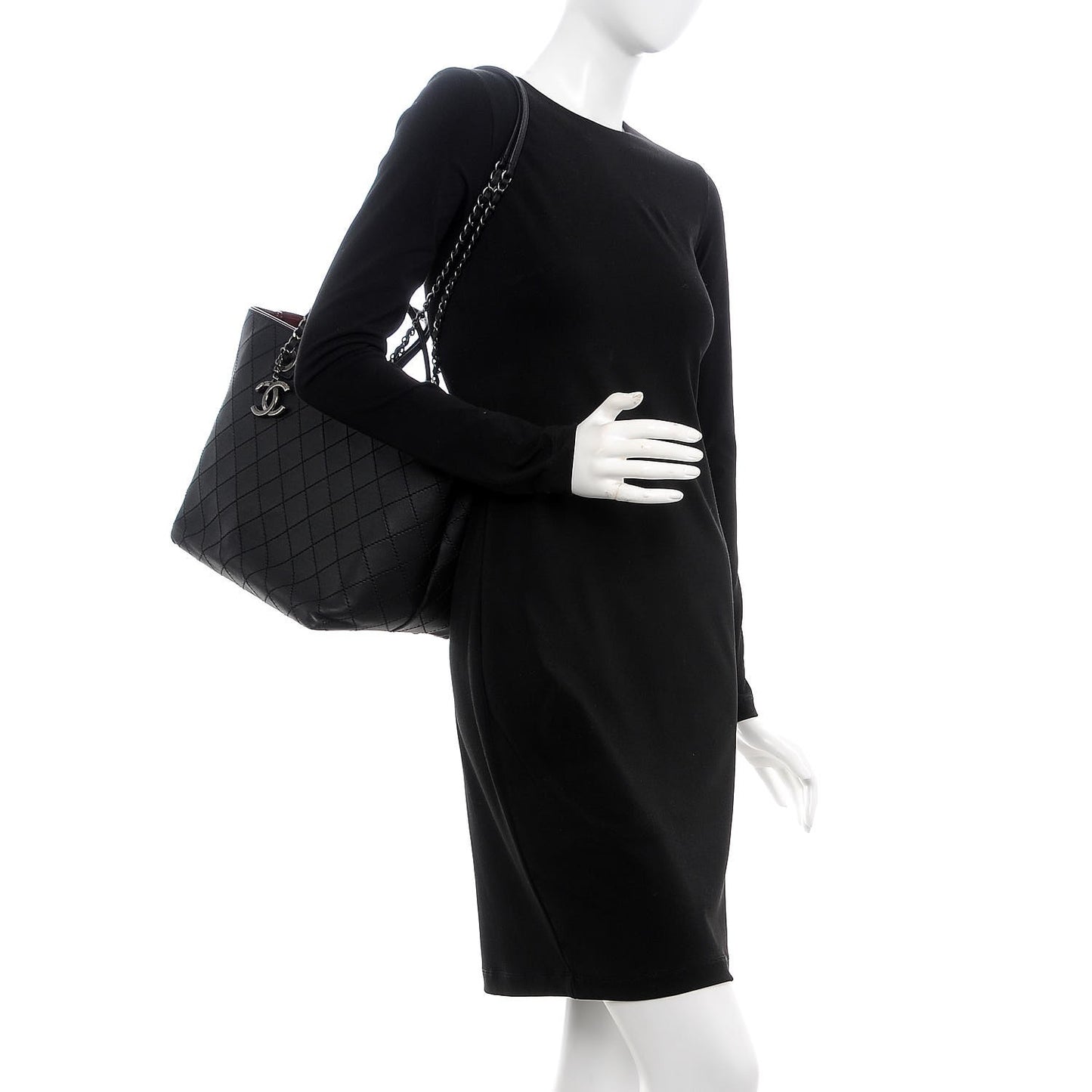 Calfskin Stitched Medium Shopping Tote Black