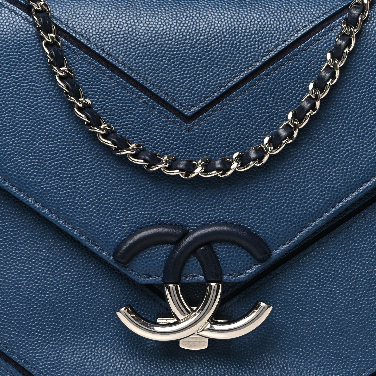 Caviar Macro Chevron Single Flap Blue